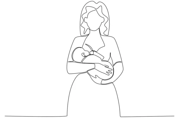 Eine Mutter Stillt Ihr Baby Schwangere Und Stillende Einzeilige Zeichnung — Stockvektor