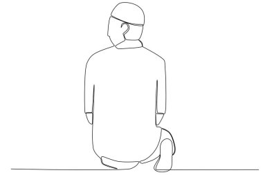 Evde dua eden bir çocuk. Sholat tek çizgi çiziyor.