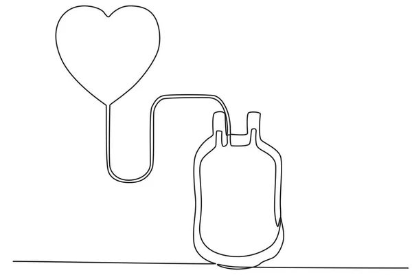 一个带有爱情概念的献血管 世界献血日单线绘图 — 图库矢量图片