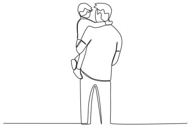 Bir baba oğlunu omuzunda taşır. Babalar Günü çizimleri.