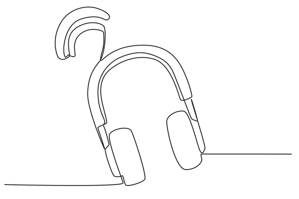 stock vector A headphone and music notation. World music day one-line drawing