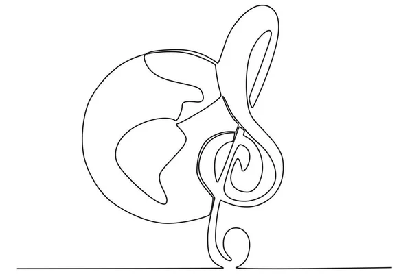 Bir Kulaklık Müzik Notası Dünya Müzik Günü Tek Satırlık Çizim — Stok Vektör