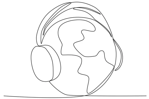 Słuchawki Notatki Muzyczne Światowy Dzień Muzyki Rysunek Jednoliniowy — Wektor stockowy