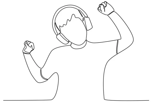 Ein Kopfhörer Und Eine Notation Weltmusiktag Einzeiler Zeichnung — Stockvektor