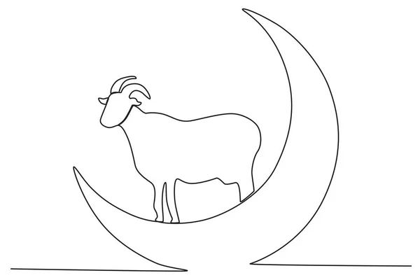 Egy Fiú Hozott Egy Bárányt Áldozatnak Eid Adha Egysoros Rajz — Stock Vector