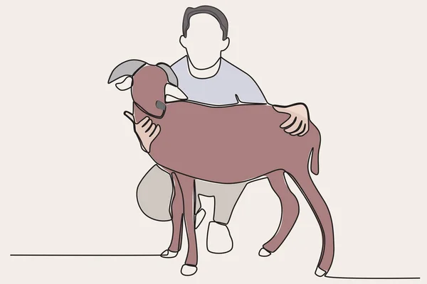 少年は犠牲のために子羊を連れてきた イード アーダ オンラインドローイング — ストックベクタ
