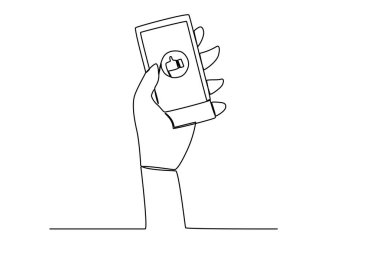 Facebook ikonu olan bir telefon. Sosyal medya günü tek satırlık çizim