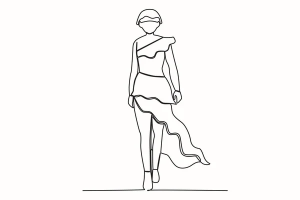 Fashion Style Model Stage Fashion Show One Line Drawing — Stock Vector