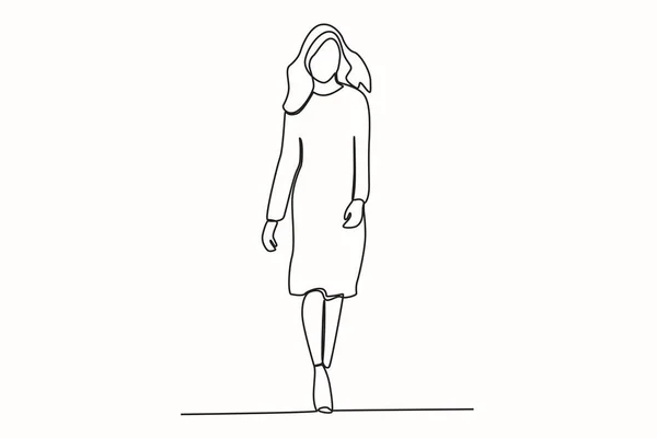 Mannequin Mode Sur Scène Défilé Mode Dessin Une Ligne — Image vectorielle