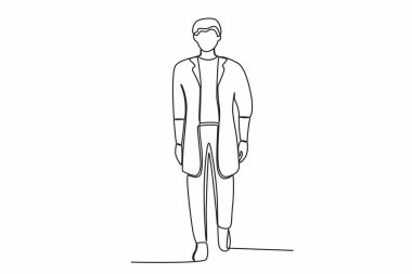 Sahnede bir manken. Moda gösterisi tek satırlık çizim