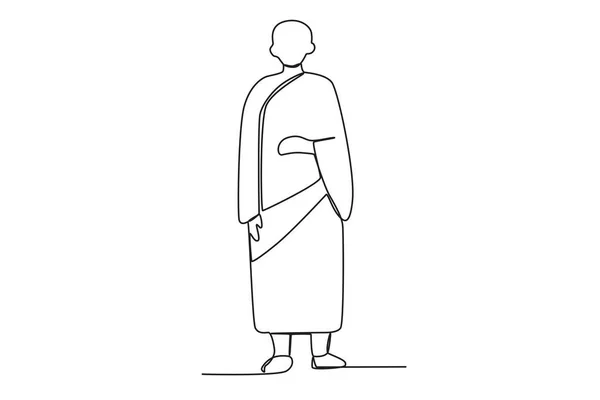 Stock vector A monk holding a wooden staff. Monk one-line drawing