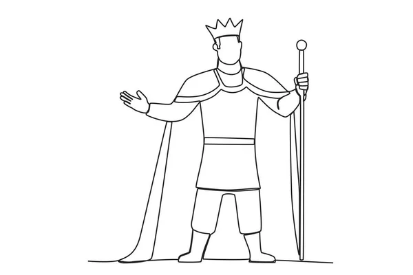 Král Držící Žezlo Jednořádkový Výkres King — Stockový vektor