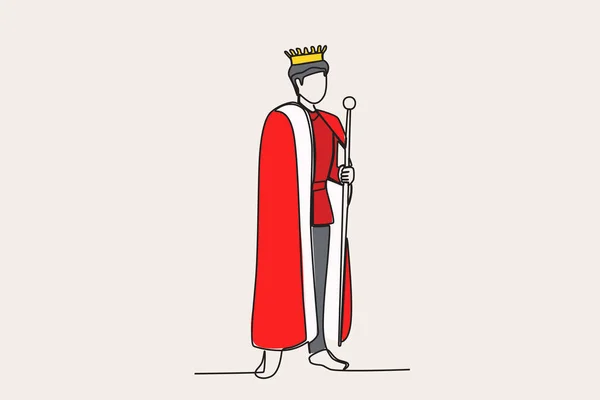 一个拿着权杖的国王国王单行绘图 — 图库矢量图片