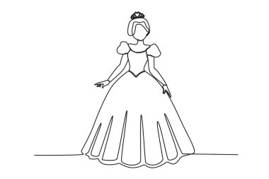 Taç giyme töreninde bir kraliçe. Kraliçe tek satırlık çizim