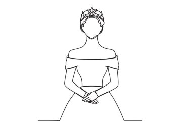 Taç giyme töreninde bir kraliçe. Kraliçe tek satırlık çizim