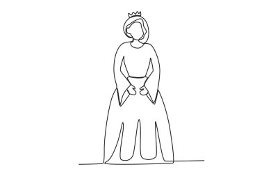 Taç giyme töreninde bir kraliçe. Kraliçe tek satırlık çizim