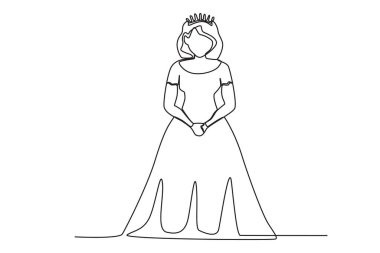 Taç giyme töreninde bir kraliçe. Kraliçe tek satırlık çizim