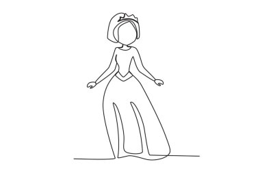 Taç giyme töreninde bir kraliçe. Kraliçe tek satırlık çizim