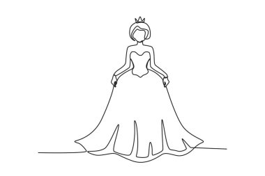 Taç giyme töreninde bir kraliçe. Kraliçe tek satırlık çizim
