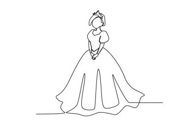 Taç giyme töreninde bir kraliçe. Kraliçe tek satırlık çizim