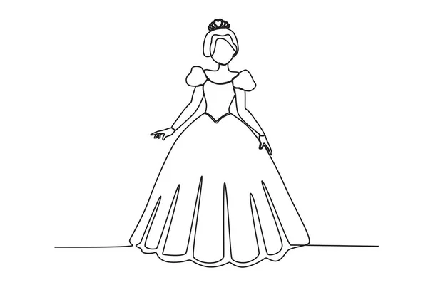 Taç Giyme Töreninde Bir Kraliçe Kraliçe Tek Satırlık Çizim — Stok Vektör