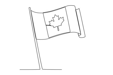 Kanada bayrağını tutan bir el. Kanada Günü tek satırlık çizim