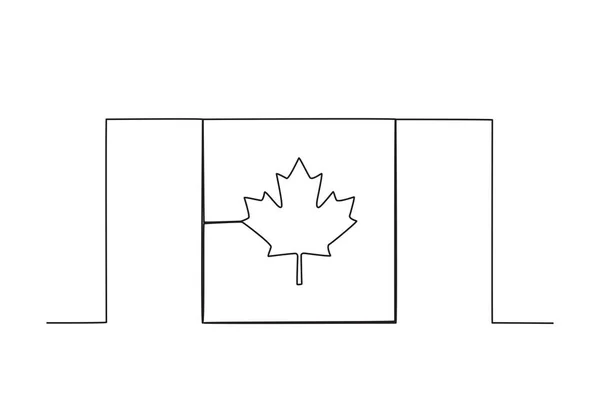 Uma Mão Erguendo Bandeira Canadense Desenho Uma Linha Dia Canadá — Vetor de Stock
