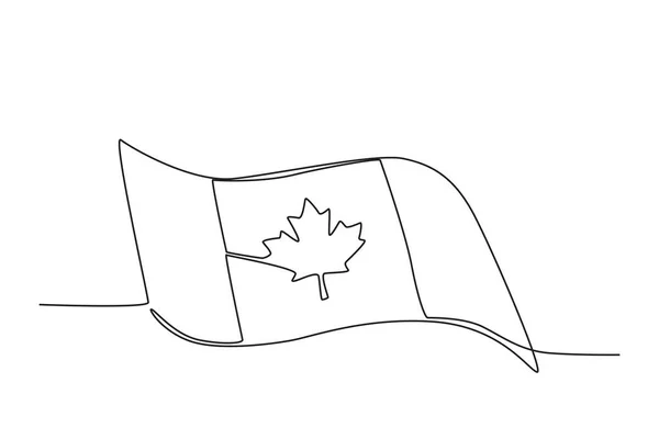 Una Mano Sosteniendo Bandera Canadiense Día Canadá Dibujo Una Línea — Vector de stock