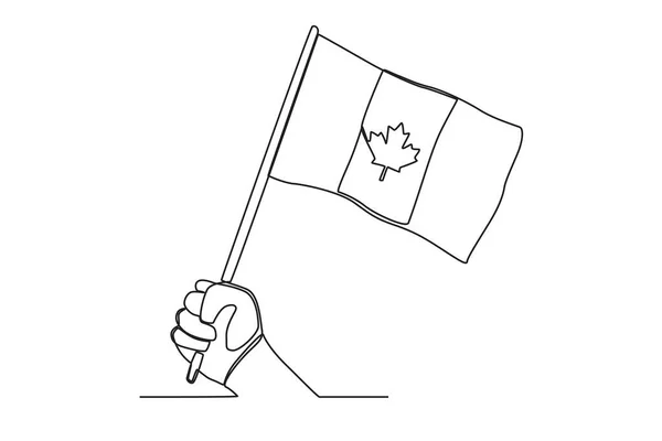 Kanada Bayrağını Tutan Bir Kanada Günü Tek Satırlık Çizim — Stok Vektör