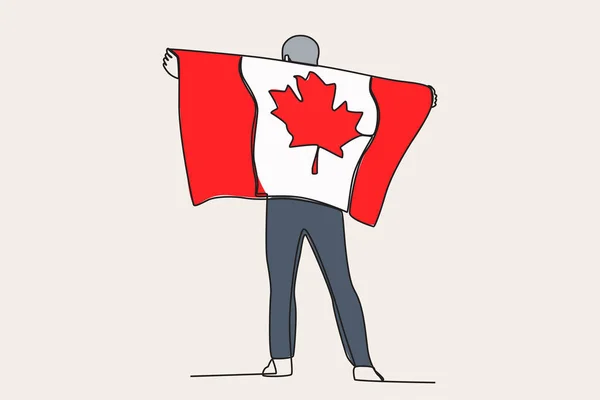 Een Hand Die Canadese Vlag Omhoog Houdt Canada Day Tekening — Stockvector