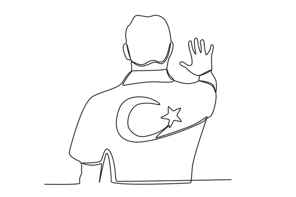 Muž Tureckou Vlajkou Temmuz Jednořádkový Výkres — Stockový vektor