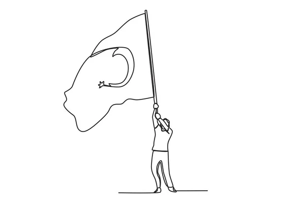 トルコの旗を持った男 15テンムズ1線画 — ストックベクタ