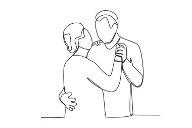 Büyükbabalar birbirlerine sarılırlar. Büyükbaba günü tek satırlık çizim