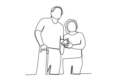 Büyükbabalar birbirlerine sarılırlar. Büyükbaba günü tek satırlık çizim