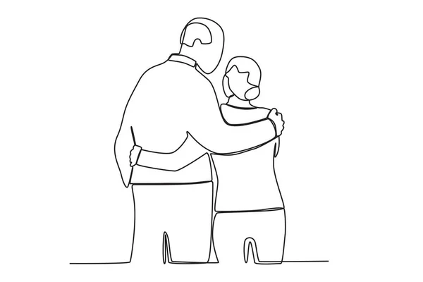 Παππούδες Αγκαλιάζονται Σχέδιο Μιας Γραμμής Της Ημέρας Του Παππού — Διανυσματικό Αρχείο