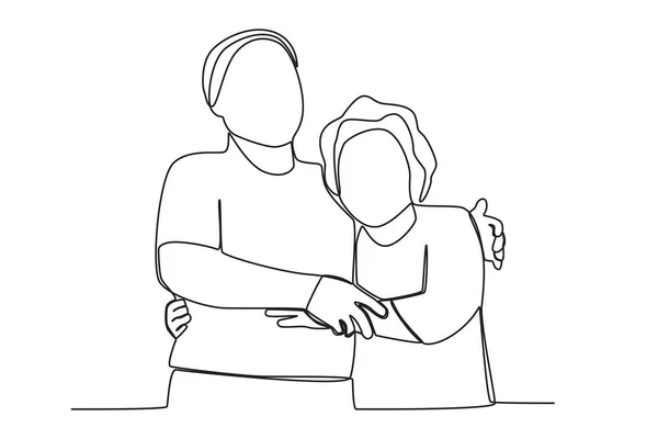 Les Grands Parents Embrassent Grand Parent Jour Dessin Une Ligne — Image vectorielle