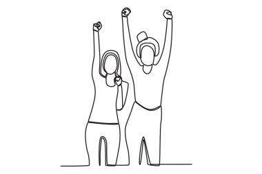 Üç arkadaş sarılıyor. Arkadaşlık Günü tek satırlık çizim