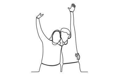 Üç arkadaş sarılıyor. Arkadaşlık Günü tek satırlık çizim