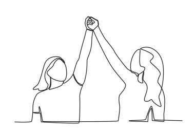 Üç arkadaş sarılıyor. Arkadaşlık Günü tek satırlık çizim