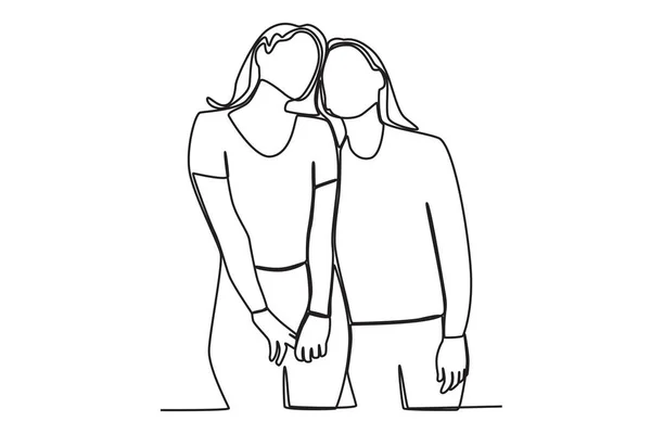 Tres Amigos Abrazándose Día Amistad Dibujo Una Línea — Archivo Imágenes Vectoriales