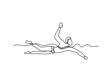 Sahilde yüzmeyi öğrenen bir kız. Sahilde tek sıra halinde yüzmek.