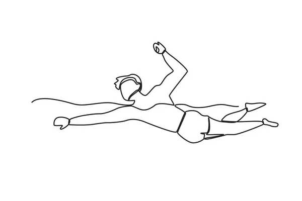Una Chica Aprendiendo Nadar Playa Natación Playa Dibujo Una Línea — Archivo Imágenes Vectoriales