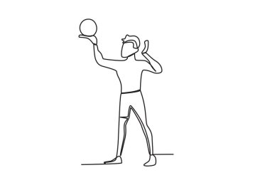 Bir adam voleybol topu almak için zıplıyor. Plaj voleybolu tek çizgi çizimi