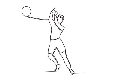 Bir adam voleybol topu almak için zıplıyor. Plaj voleybolu tek çizgi çizimi