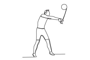 Bir adam voleybol topu almak için zıplıyor. Plaj voleybolu tek çizgi çizimi