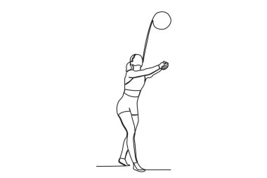 Bir adam voleybol topu almak için zıplıyor. Plaj voleybolu tek çizgi çizimi