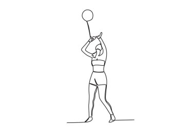 Bir adam voleybol topu almak için zıplıyor. Plaj voleybolu tek çizgi çizimi