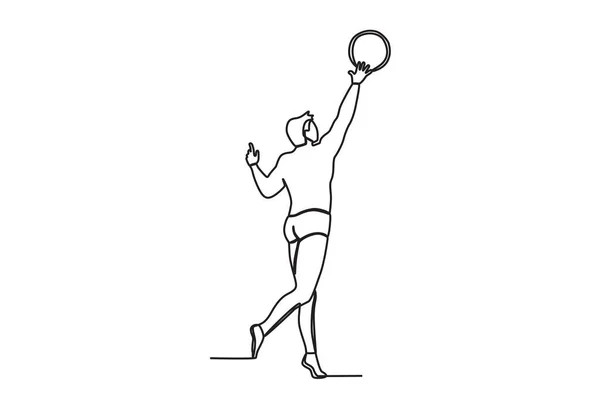 Man Jumps Receive Volleyball Beach Volleyball One Line Drawing — Stock Vector