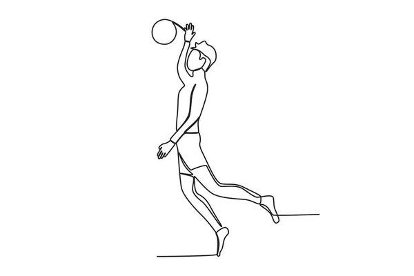Homme Saute Pour Recevoir Volley Ball Dessin Une Ligne Volleyball — Image vectorielle