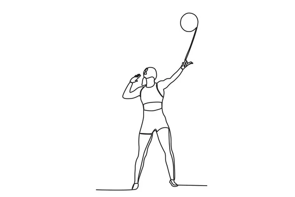 Hombre Salta Para Recibir Voleibol Voleibol Playa Dibujo Una Línea — Vector de stock